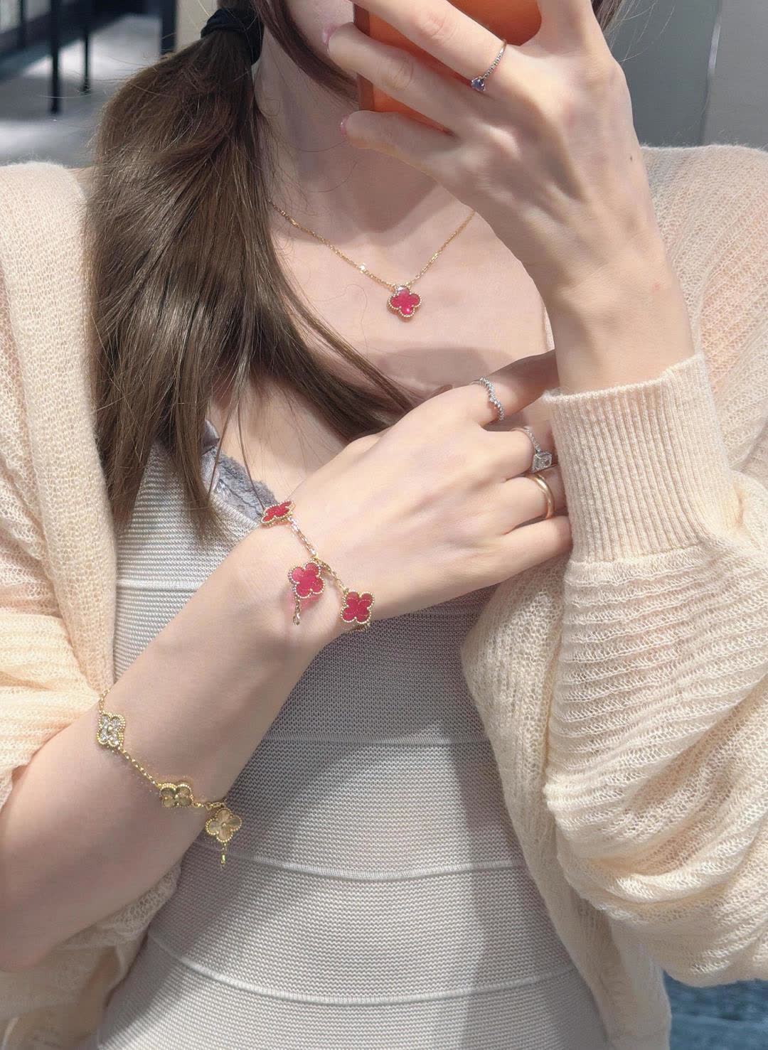 Van Cleef & Arpels Alhambra Pink Enamel Gold Bracelet